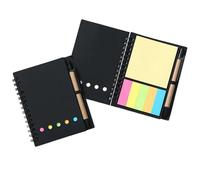 Tainrunse Portable Sticky Notes Set Rustic Kraft Paper Notebook Spiral with Index Tags Ballpoint Pen Snap-on Combination Note Black