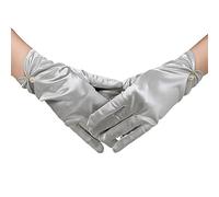 Tainrunse Vintage Style Gloves Elegant Vintage Style Satin Bride Gloves with Pleated Cuffs Faux Pearls Perfect for Weddings Party Light Grey One Size