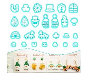 TAINSKY St. Patrick's Day Polymer Clay Cutters, Guinness Clay Cutters for Polymer Clay Jewelry, 26 Shapes St. Pat's Day Clay Earring Cutters, The Day of The Shamrock Earrings Clay Cutters