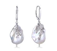TAIOYHD S925 Sterling Silver Baroque Pearl Earrings - Natural Irregular Pearl Drop Dangle with Zircon Flower, Unique Artistic Jewelry for Women Gift