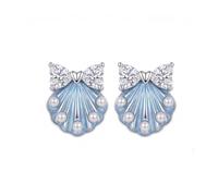 TAIOYHD S925 Sterling Silver Needle Shell Stud Earrings for Women, Bowknot & Pearl Earrings, 15mm Minimalist