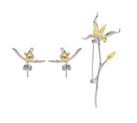 TAIOYHD S925 Sterling Silver Orchid Brooch for Women, Two-Tone Flower Lapel Pin, Elegant Jewelry for Office Daily Wear Gift(Brooches+stud earrings)