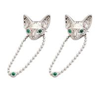 TAIOYHD Sphynx Cat Pin with Hanging Chain, Gothic Silver Tone Cat Brooch for Clothes Bags, Emerald Eye Kitten Lapel Pin with Extra Backs(2PS)