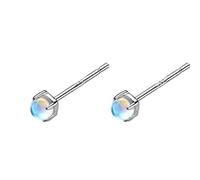 TAIOYHD Sterling Silver Moonstone Stud Earrings 925 Hypoallergenic for Women Girls, Dainty Round Opalescent Gemstone Ear Jewelry (0.8g)(1 pair)