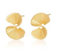 TAIOYHD Women's S925 Silver Fan Earrings, 18K Gold Plated Twist Design, 13x18mm Lightweight Drop Earrings for Daily & Party(Gold)