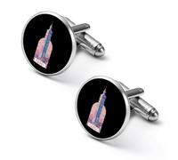 Taipei 101 Cufflinks for Men Round Cuff Links Black Tie Clips for Business Wedding Graduation