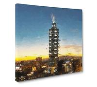 Taipei City in Taiwan Abstract Art Canvas Print | Gallery Wrapped 30mm Frame Wall Art | 14x14 inches | Ready to Hang | Abstract Cityscape Picture | Living Room Bedroom Lounge Office