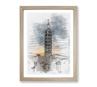 Taipei City In Taiwan Abstract Sketch Modern Framed Print | A4 Oak Framed Wall Art | Ready to Hang | Abstract Cityscape Picture | Living Room Bedroom Lounge Office