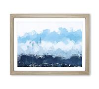 Taipei City In Taiwan In Abstract Modern Art Framed Print | A2 Oak Framed Wall Art | Ready to Hang | Abstract Cityscape Picture | Living Room Bedroom Lounge Office