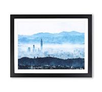 Taipei City In Taiwan Painting Modern Art Framed Print | A3 Black Framed Wall Art | Ready to Hang | Modern Cityscape Picture | Living Room Bedroom Lounge Office