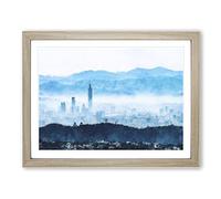 Taipei City In Taiwan Painting Modern Art Framed Print | A4 Oak Framed Wall Art | Ready to Hang | Modern Cityscape Picture | Living Room Bedroom Lounge Office