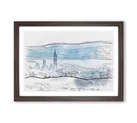 Taipei City in Taiwan Sketch Framed Print | A2 Walnut Framed Wall Art | Ready to Hang | Modern Cityscape Picture | Living Room Bedroom Lounge Office
