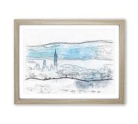 Taipei City In Taiwan Sketch Modern Art Framed Print | A2 Oak Framed Wall Art | Ready to Hang | Modern Cityscape Picture | Living Room Bedroom Lounge Office