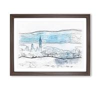 Taipei City In Taiwan Sketch Modern Art Framed Print | A2 Walnut Framed Wall Art | Ready to Hang | Modern Cityscape Picture | Living Room Bedroom Lounge Office