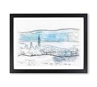 Taipei City In Taiwan Sketch Modern Art Framed Print | A4 Black Framed Wall Art | Ready to Hang | Modern Cityscape Picture | Living Room Bedroom Lounge Office