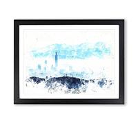 Taipei City In Taiwan Watercolour Modern Framed Print | A3 Black Framed Wall Art | Ready to Hang | Modern Cityscape Picture | Living Room Bedroom Lounge Office