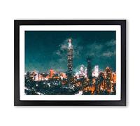 Taipei City Taiwan In Abstract Modern Art Framed Print | A2 Black Framed Wall Art | Ready to Hang | Abstract Cityscape Picture | Living Room Bedroom Lounge Office