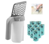 Taipintee 2 in 1 Cat Litter Scoop, Litter Scoop with Container, Dirt-Free Cat Litter Scoop with 8 Rolls of Rubbish Bags, for Cat Litter Clumping Litter (Grey)