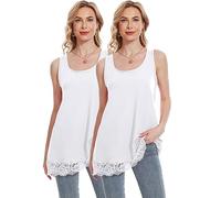 TAIPOVE Lace Camisole Tops for Women for Under Clothes Cotton Long Tank Shirt Extender Layering Sleeveless Tunic Top 2PKS, White 2 Pcs, L