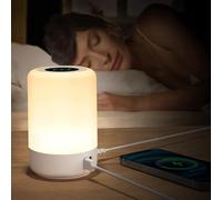 Taipow Bedside Table Lamp with 4 USB Charging Port, 3 Light Modes & 8 Colors, Brightness Adjustable Desk Lamp for Reading Working Sleeping, Touch Night Light Lamps for Bedrooms - White