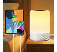 Taipow Touch Bedside Lamps with 4 USB-A Charging Port, 3 Modes, 8 Colors and 10 Brightness Levels Touch Lamp, Dimmable Bedside Table Lamp for Bedroom Camping Living Room Breastfeeding