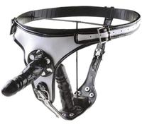 Taisei SM Strap-On Double Dildo/Anal Plug Chastity Belt for Lesbian, Adjustable Bondage Chastity Belt Portable Double Dildos Pants SM Chastity Belt Sex Toy for Men and Women