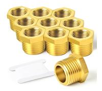 TAISHER 10 Pcs Brass Reducer Hex Bushing Threaded Pipe Fitting 3/8" BSP Male x 1/4" BSP Female Adapter, for Water Oill Air Gas