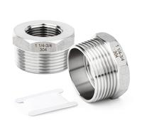 TAISHER 2 Pcs 304 Stainless Steel Reducer Hex Bushing, 1-1/4" BSP Male x 3/4" BSP Female, Reducing Pipe Adapter Fitting, for Water Oill Air Gas