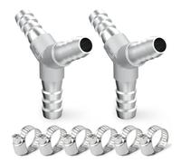 TAISHER 2PCS 304 Stainless Steel 12MM Hose Barb Fittings，3 Way Y Shape Joint Splicer Mender Fitting Union for Fuel/AIR/Lquid/Gas with 6PCS Hose Clamp