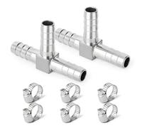 TAISHER 2PCS 304 Stainless Steel 6MM Hose Barb Fittings，3 Way Tee T Shape Joint Splicer Mender Fitting Union for Fuel/AIR/Lquid/Gas with 6PCS Hose Clamp