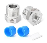 TAISHER 2PCS Forging of 304 Stainless Steel Reducer Hex Bushing, 1/2" BSP Male x 3/8" NPT Female, Reducing Forging Pipe Adapter Fitting