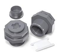 TAISHER 4PCS Black PVC 1'' Bulkhead Tank Connector Adapter Fitting with Plugs & Gasket for Water Tank, Rain barrels, Aquariums, Bathtubs and Sink