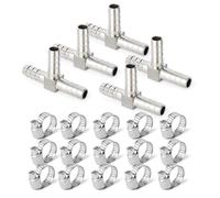 TAISHER 5 PCS 304 Stainless Steel 8MM Hose Barb Fittings，3 Way Tee T Shape Joint Splicer Mender Fitting Union for Fuel/AIR/Lquid/Gas with 15 PCS Hose Clamp
