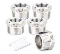 TAISHER 5 Pcs 304 Stainless Steel Reducer Hex Bushing, 3/4" BSP Male x 1/2" BSP Female, Reducing Pipe Adapter Fitting, for Water Oill Air Gas