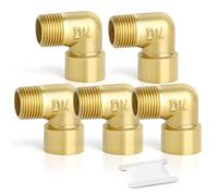 TAISHER 5 Pcs 90 Degree Barstock Street Elbow, 1/4 Inch BSP Male Pipe to 1/4 Inch BSP Female Brass Pipe Fitting, for Water Oill Air Gas