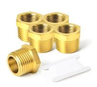 TAISHER 5 Pcs Brass Reducer Hex Bushing Threaded Pipe Fitting 3/4" BSP Male x 1/2" BSP Female Adapter, for Water Oill Air Gas
