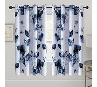 Taisier Home 63 Inch Grommet Room Darkening Window Curtain Drapes, Chinese Traditional Ink Painting Stylized Leaves and Flower,Artwork,Deep Blue Print Curtains for Living Room Bedroom and Nursery