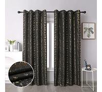 Taisier Home Gold Foil Print Linen Textured Curtains - Geometric Dots Pattern Design for Bedroom & Living Room - Thermal Insulated Window Treatment, 2 Panels, 108" L, Black & Gold