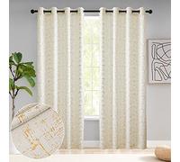 Taisier Home Gold Foil Print Linen Textured Curtains - Geometric Dots Pattern Design for Bedroom & Living Room - Thermal Insulated Window Treatment, 2 Panels, 84" L, Off White & Gold