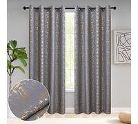 Taisier Home Gold Foil Print Linen Textured Curtains - Geometric Dots Pattern Design for Bedroom & Living Room - Thermal Insulated Window Treatment, 2 Panels, 95" L, Soft Grey and Gold
