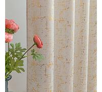Taisier Home Gold Foil Print Linen Textured Curtains - Geometric Dots Pattern Design for Bedroom & Living Room - Thermal Insulated Window Treatment, 2 Panels, 84" L, Beige & Gold