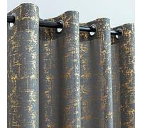 Taisier Home Gold Foil Print Linen Textured Curtains - Geometric Dots Pattern Design for Nursery, Toy Room - Thermal Insulated Window Treatment, 2 Panels, 63" L, Dark Grey and Gold