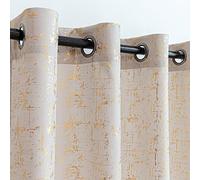 Taisier Home Gold Foil Print Linen Textured Curtains - Geometric Dots Pattern Design for Nursery, Toy Room - Thermal Insulated Window Treatment, 2 Panels, 54" L, Beige and Gold