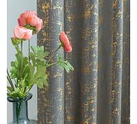 Taisier Home Gold Foil Print Linen Textured Curtains - Geometric Dots Pattern for Nursery Toy Room - Thermal Insulated Window Treatment 2 Panels 54" L, Dark Grey and Gold