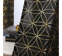 Taisier Home Gold Linen Grommet Window Curtain Panels Metallic Geo Moroccan Tile Foil Print Black Semi Sheer Draperies for Bedroom Living Room,Light Filtering Window Treatments,52" Wx95 L,2 Panels