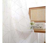 Taisier Home Gold Linen Grommet Window Curtain Panels Metallic Geo Moroccan Tile Foil Print White Draperies for Bedroom Living Room,Light Filtering Window Treatments,52" Wx95 L,2 Panels