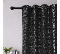 Taisier Home Silver Foil Print Linen Textured Curtains Geometric Dots Pattern Design Curtains for Nursery Toy Room Thermal Insulated Window Treatment 2 Panels 45" L,Black and Silver Drapes Print