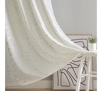 Taisier Home Silver Foil Print Linen Textured Curtains - Geometric Dots Pattern Design for Bedroom - Thermal Insulated Window Treatment, 2 Panels, 84" L, Off White and Silver