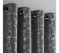 Taisier Home Silver Foil Print Linen Textured Curtains - Geometric Dots Pattern Design for Nursery, Toy Room - Thermal Insulated Window Treatment, 2 Panels, 54" L, Dark Grey and Silver