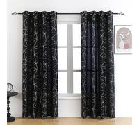 Taisier Home Silver Geometric Line Grommet Top Curtains, Lightweight Semi Sheer Light Filtering Window Drapes with Printing Design, Black, W52 x L84 Inch, 2 Panels